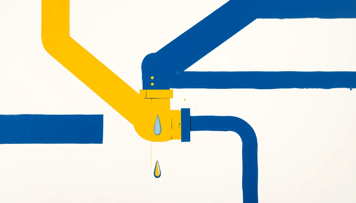 A detailed product photo of a Govee water leak detector placed on a kitchen floor under a sink. The detector is a small white device with two metal sensors on the bottom. The background is a modern, slightly blurred kitchen with wooden cabinets. The scene is brightly lit to emphasize the device, which serves as a preventive tool against water damage. No text or humans in the image.