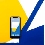 Suprematist abstract painting by Kazimir Malevich featuring a smartphone controlling home automation (heating and shutters), with subtle elements suggesting an energy-efficient home. Minimalist composition of bold navy blue and vibrant yellow geometric shapes on a stark white background, including stylized radiator and window shutter elements. Flat textures, sharp edges, avant-garde electrical concept. ##no humans##, ##no text##.