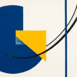 Suprematist abstract painting by Kazimir Malevich featuring buried electrical and telephone cables with warning mesh. Minimalist composition of bold navy blue and vibrant yellow geometric shapes on a stark white background. Flat textures, sharp edges, avant-garde electrical concept. ##no humans##, ##no text##.