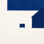 Suprematist abstract painting inspired by Kazimir Malevich, featuring a backup power generator standing beside a rural stone house. Minimalist composition of bold navy blue and vibrant yellow geometric shapes on a stark white background. Flat textures, sharp edges, avant-garde electrical concept. No humans, no text.