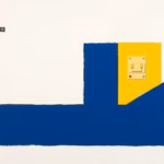 Suprematist abstract painting by Kazimir Malevich featuring an electrical grounding rod and protective circuit breaker. Minimalist composition of bold navy blue and vibrant yellow geometric shapes on a stark white background. Flat textures, sharp edges, avant-garde electrical concept. ##no humans##, ##no text##.