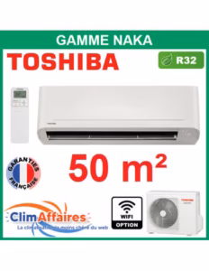 Climatiseur monosplit réversible Toshiba Noka ; Pompe à chaleur Hitachi ; Brasseur d'air plafonnier