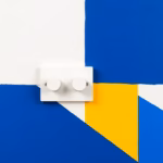 Suprematist abstract painting by Kazimir Malevich featuring a light dimmer switch controls. Minimalist composition of bold navy blue and vibrant yellow geometric shapes on a stark white background. Flat textures, sharp edges, avant-garde electrical concept. ##no humans##, ##no text##.