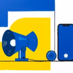 Suprematist abstract painting in the style of Kazimir Malevich featuring a home security alarm siren, wireless door and window sensors, and a smartphone displaying an alert notification. Minimalist composition of bold navy blue and vibrant yellow geometric shapes on a stark white background. Flat textures, sharp edges, avant-garde home security concept. No humans, no text, no text overlay.