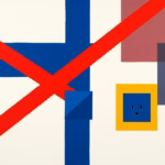 Suprematist abstract painting in the style of Kazimir Malevich featuring crossing electrical wires in black, red and blue, ending in bold geometric socket blocks. Minimalist avant-garde composition of bold navy blue and vibrant yellow geometric shapes on a stark white background. Flat textures, sharp edges, clean flat-color finish, avant-garde electrical concept. No humans, no text, no lettering or overlays of any kind.