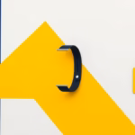 Suprematist abstract painting inspired by Kazimir Malevich, featuring a senior fall detection wristband and an emergency alert pendant. Minimalist composition with bold navy blue and vibrant yellow geometric shapes on a stark white background. Flat textures, sharp edges, avant-garde electrical concept, clean product illustration, no humans, no text overlay.