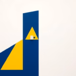 Suprematist abstract painting inspired by Kazimir Malevich featuring a wireless contact sensor mounted on a bold door silhouette emitting radiating signal triangles. Minimalist composition of bold navy blue and vibrant yellow geometric shapes on a stark white background. Flat textures, sharp edges, avant-garde smart home electrical concept. No humans, no text overlay.