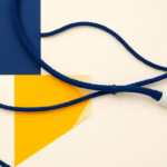 Suprematist abstract painting in the style of Kazimir Malevich featuring vintage fabric-braided electrical wires and porcelain fuse holders. Minimalist composition of bold navy blue and vibrant yellow geometric shapes on a stark white background. Flat textures, sharp edges, avant-garde electrical concept. No humans, no text, no text overlay.
