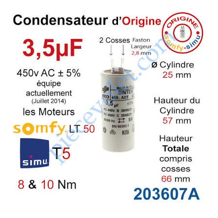 Condensateur de moteur tubulaire pour volet roulant