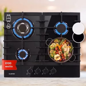 Klarstein Plaque de cuisson gaz 4 foyers (ASIN B07N8YLJ4B) ; IsEasy Table de cuisson gaz multicolore (ASIN B0B8J3FDRJ) ; Bosch Table de cuisson induction Serie 4 ; Smeg Plaque de cuisson gaz design 4 foyers