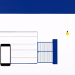 Suprematist abstract painting in the style of Kazimir Malevich featuring a smartphone wirelessly controlling a garage door, a gate and glowing light bulbs. Minimalist composition of bold navy blue and vibrant yellow geometric shapes on a stark white background. Flat textures, sharp edges, avant-garde smart home electrical concept. No humans, no text overlay.