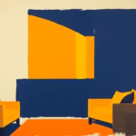 Suprematist abstract painting in the style of Kazimir Malevich depicting a warm evening living room bathed in layered glowing lamp light with a small flickering candle flame. Minimalist composition of bold navy blue and vibrant yellow geometric shapes floating on a stark white background, evoking multiple superimposed lighting sources creating a cozy atmosphere. Flat textures, sharp edges, avant-garde interpretation of smart home lighting scenes. No humans, no text.