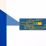 Suprematist abstract painting in the style of Kazimir Malevich featuring a modern electrical distribution board with separate circuit lines radiating outward like geometric branches. Minimalist composition of bold navy blue and vibrant yellow geometric shapes on a stark white background. Flat textures, sharp edges, avant-garde electrical concept. No humans, no text.