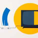 Suprematist abstract painting in the style of Kazimir Malevich, featuring a modern flat-screen Smart TV and a Wi-Fi router connected by bold geometric signal waves. Minimalist avant-garde composition of vibrant navy blue and yellow geometric shapes on a stark white background. Flat textures, sharp edges, avant-garde electrical networking concept. No humans, no text overlay.