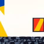 Suprematist abstract painting in the style of Kazimir Malevich depicting facade spotlights projecting bold diagonal light beams onto a stone house wall. Minimalist composition of deep navy blue and vibrant yellow geometric shapes arranged on a stark white background. Flat textures, sharp edges, avant-garde interpretation of outdoor architectural lighting. No humans, no text.