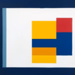 Suprematist abstract painting by Kazimir Malevich featuring a wireless motion detector and a silent alarm keypad in a night-time house. Minimalist composition of bold navy blue and vibrant yellow geometric shapes on a stark white background. Flat textures, sharp edges, avant-garde electrical concept. No humans, no text overlay, no letters, no numbers.