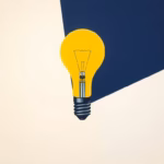 Suprematist abstract painting inspired by Kazimir Malevich, featuring a minimalist light bulb emitting geometric rays of light, bold navy blue and vibrant yellow geometric shapes on a stark white background, flat textures, sharp edges, avant-garde electrical concept, clean composition, no humans, no text overlay.