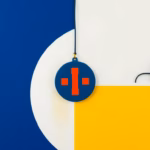 Suprematist abstract painting in the style of Kazimir Malevich featuring an emergency pendant alarm medallion and a compact teleassistance alarm box linked by a thin diagonal cable. Minimalist composition of bold navy blue and vibrant yellow geometric shapes on a stark white background. Flat textures, sharp edges, avant-garde electrical concept. No humans, no text, no letters, no numbers, no watermark.