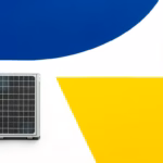 Suprematist abstract painting in the style of Kazimir Malevich featuring a wine cellar cooling unit connected to a backup battery system. Minimalist composition of bold navy blue and vibrant yellow geometric shapes on a stark white background. Flat textures, sharp edges, avant-garde electrical concept. No humans, no text, no lettering, no watermark, no signature.